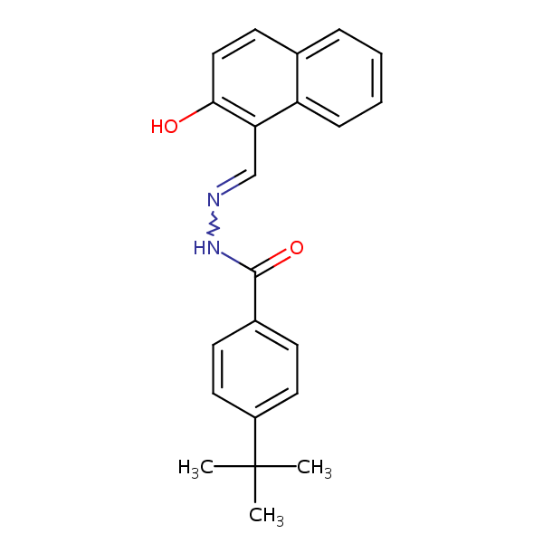 Benzoic acid, 4-(1,1-dimethylethyl)-, [(2-hydroxy-1-naphthalenyl)methylene]hydrazide structural formula