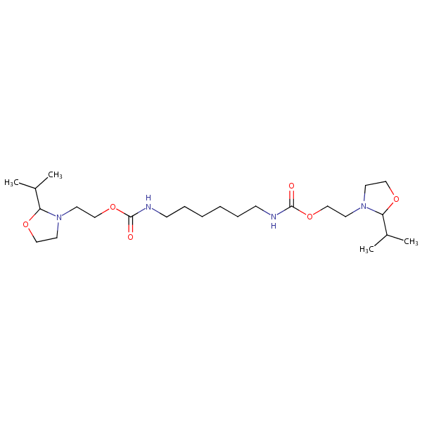Bis{2-[2-(propan-2-yl)-1,3-oxazolidin-3-yl]ethyl} hexane-1,6-diylbiscarbamate structural formula