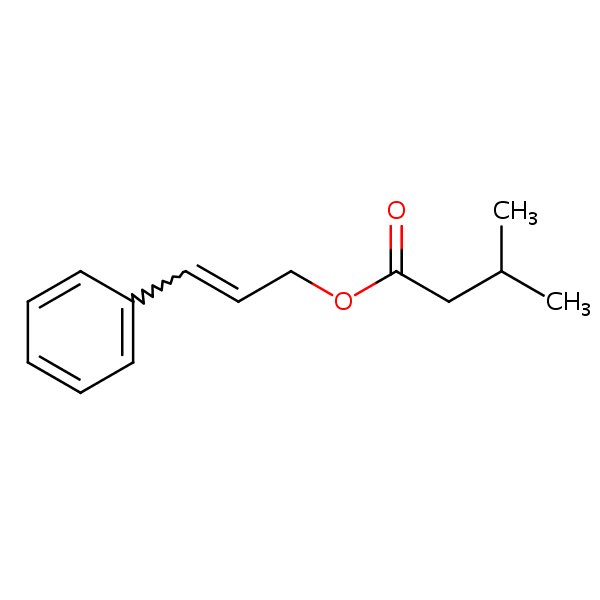 Butanoic acid, 3-methyl-, 3-phenyl-2-propenyl ester structural formula