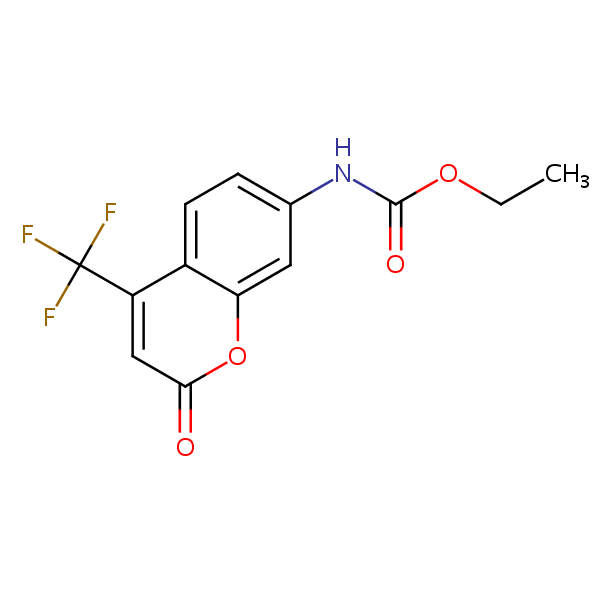 Carbamic acid, [2-oxo-4-(trifluoromethyl)-2H-1-benzopyran-7-yl]-, ethyl ester structural formula