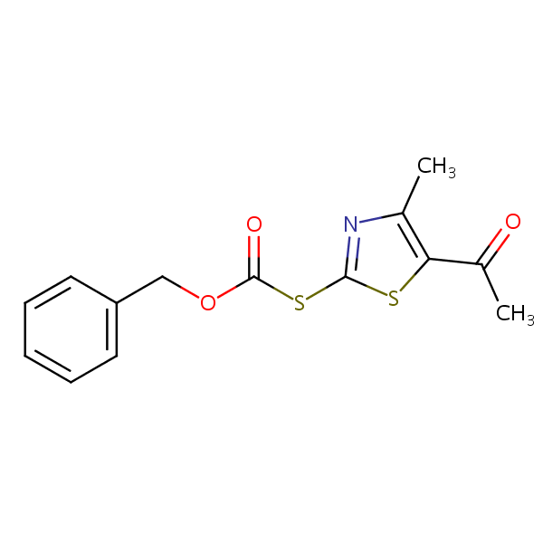 Carbonothioic acid, S-(5-acetyl-4-methyl-2-thiazolyl) O-(phenylmethyl) ester structural formula