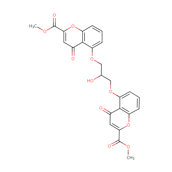 Dimethyl 5,5’-((2-hydroxytrimethylene)bis(oxy))bis(4-oxo-4H-1-benzopyran-2-carboxylate) structural formula