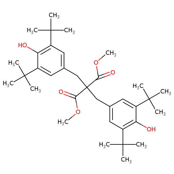 Dimethyl bis((3,5-bis(1,1-dimethylethyl)-4-hydroxyphenyl)methyl)malonate structural formula