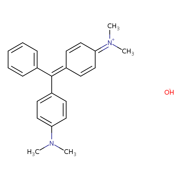 Dimethyl(4-((4-(dimethylamino)phenyl)benzylidene)-2,5-cyclohexadien-1-ylidene)ammonium hydroxide structural formula
