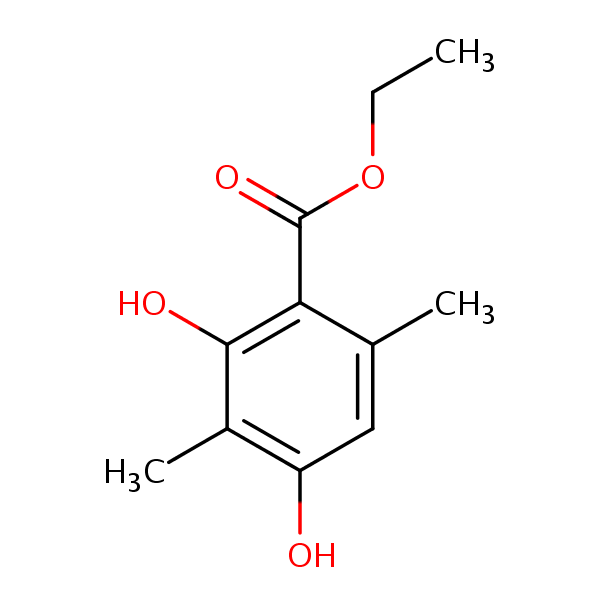 Ethyl 2,4-dihydroxy-3,6-dimethylbenzoate structural formula