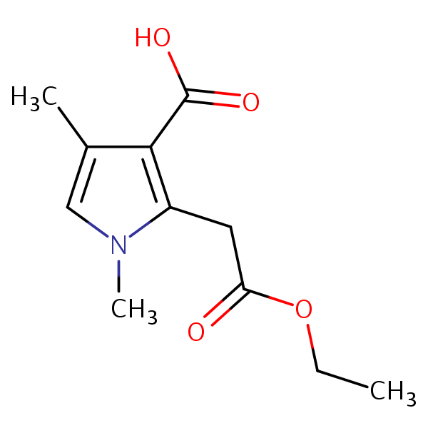Ethyl 3-carboxy-1,4-dimethyl-1H-pyrrole-2-acetate structural formula