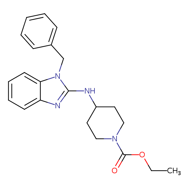 Ethyl 4-((1-benzyl-1H-benzimidazol-2-yl)amino)piperidine-1-carboxylate structural formula