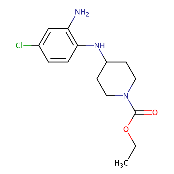 Ethyl 4-(2-amino-4-chloroanilino)piperidine-1-carboxylate structural formula