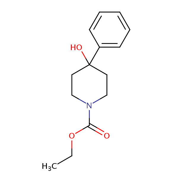 Ethyl 4-hydroxy-4-phenylpiperidine-1-carboxylate structural formula