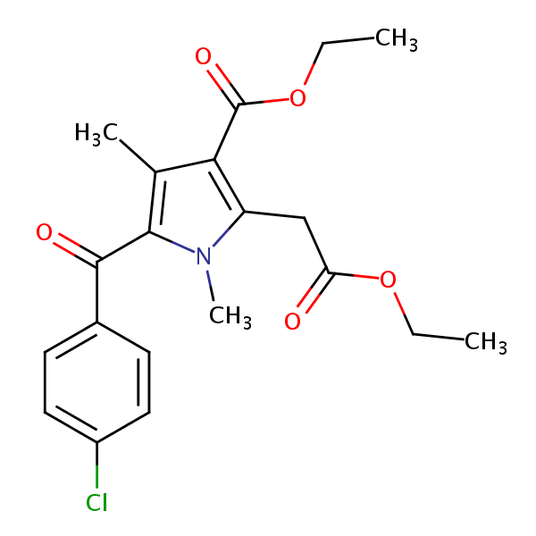 Ethyl 5-(4-chlorobenzoyl)-3-(ethoxycarbonyl)-1,4-dimethyl-1H-pyrrole-2-acetate structural formula