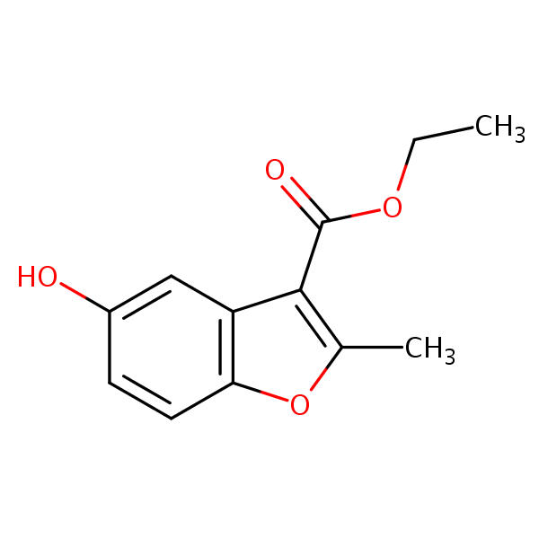 Ethyl 5-hydroxy-2-methyl-3-benzofurancarboxylate structural formula