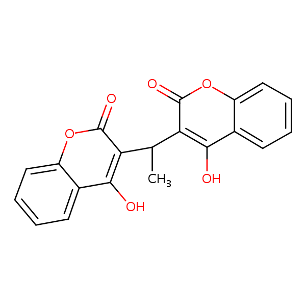 Ethylidene dicoumarol structural formula