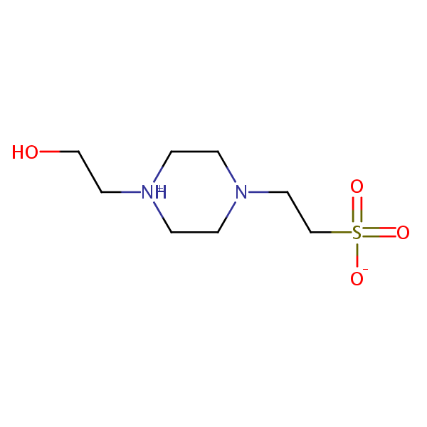 HEPES (4-(2-hydroxyethyl)-1-piperazineethanesulfonic Acid) structural formula