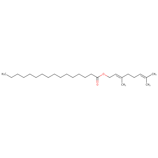 Hexadecanoic acid, (2E)-3,7-dimethyl-2,6-octadienyl ester structural formula