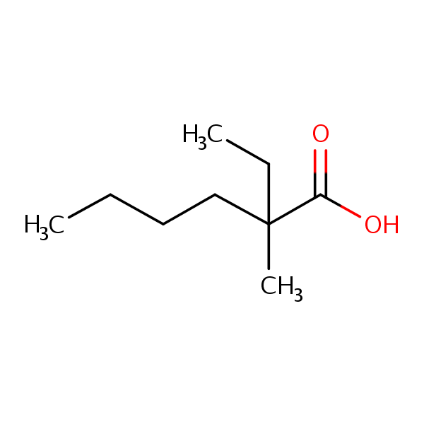 Hexanoic acid, 2-ethyl-2-methyl- structural formula