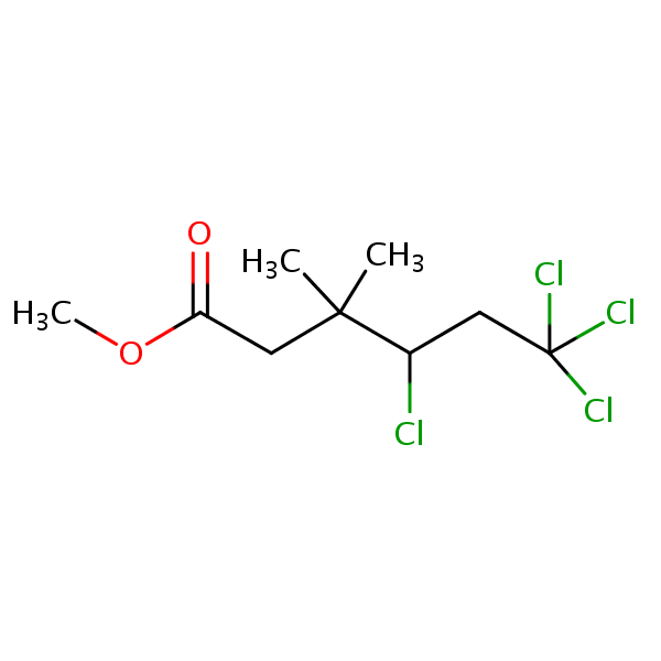 Hexanoic acid, 4,6,6,6-tetrachloro-3,3-dimethyl-, methyl ester structural formula