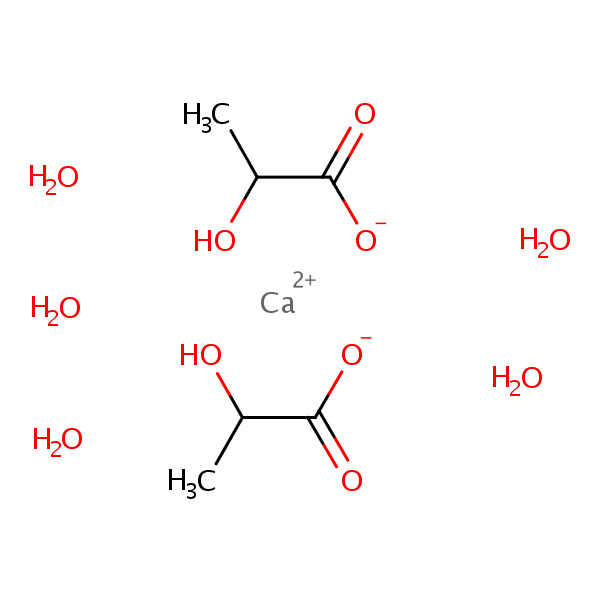 Lactic acid, calcium salt, hydrate (2:1:5) structural formula