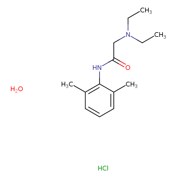 Lidocaine hydrochloride monohydrate structural formula