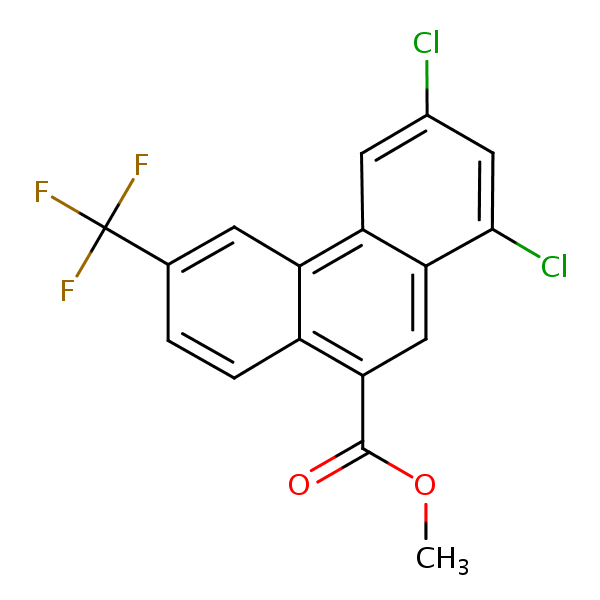Methyl 1,3-dichloro-6-(trifluoromethyl)phenanthren-9-carboxylate structural formula