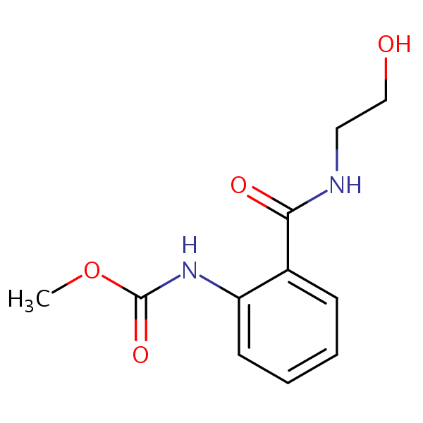 Methyl (2-(((2-hydroxyethyl)amino)carbonyl)phenyl)-carbamate structural formula