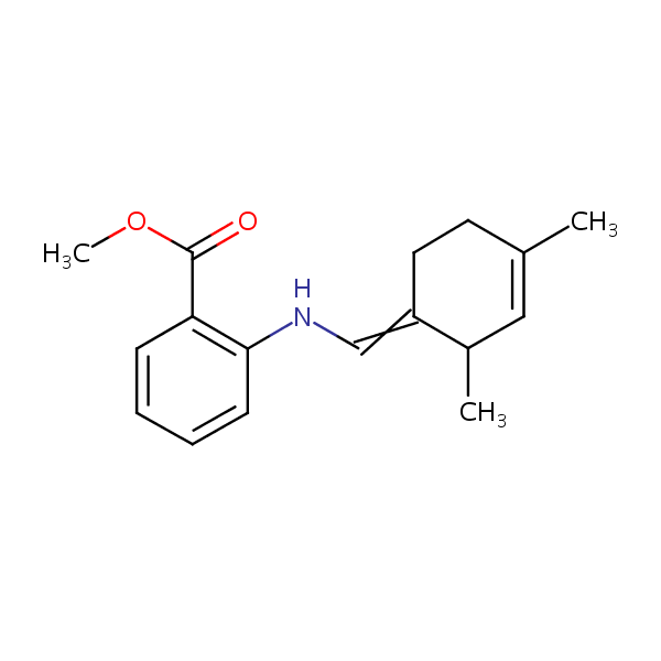 Methyl 2-[[[2,4(or 3,5)-dimethyl-3-cyclohexen-1-yl]methylene]amino]benzoate structural formula