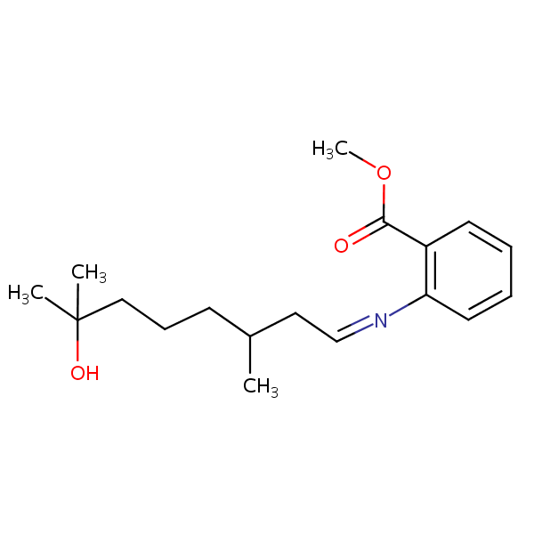 Methyl 2-[(7-hydroxy-3,7-dimethyloctylidene)amino]benzoate structural formula