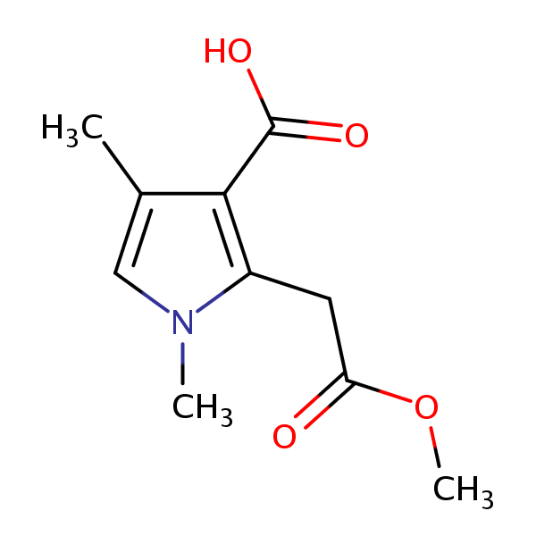 Methyl 3-carboxy-1,4-dimethyl-1H-pyrrole-2-acetate structural formula