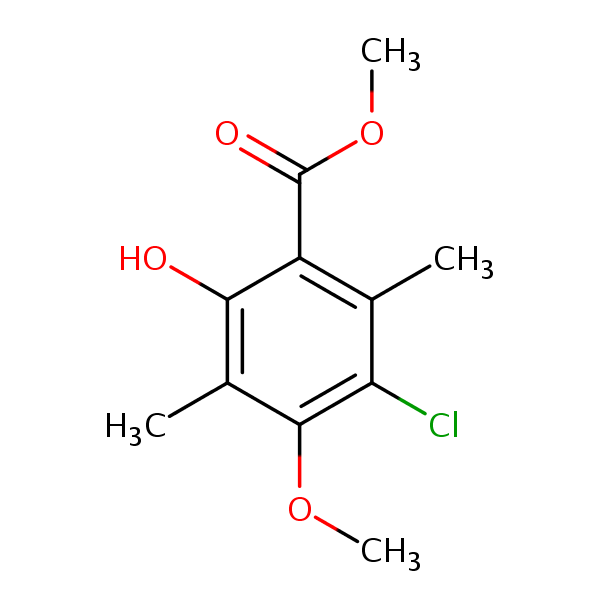 Methyl 3-chloro-2,5-dimethyl-6-hydroxy-p-anisate structural formula