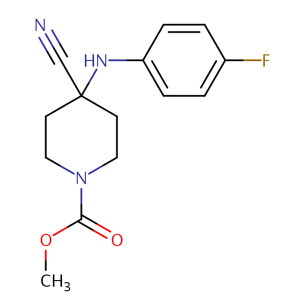 Methyl 4-cyano-4-((4-fluorophenyl)amino)piperidine-1-carboxylate structural formula
