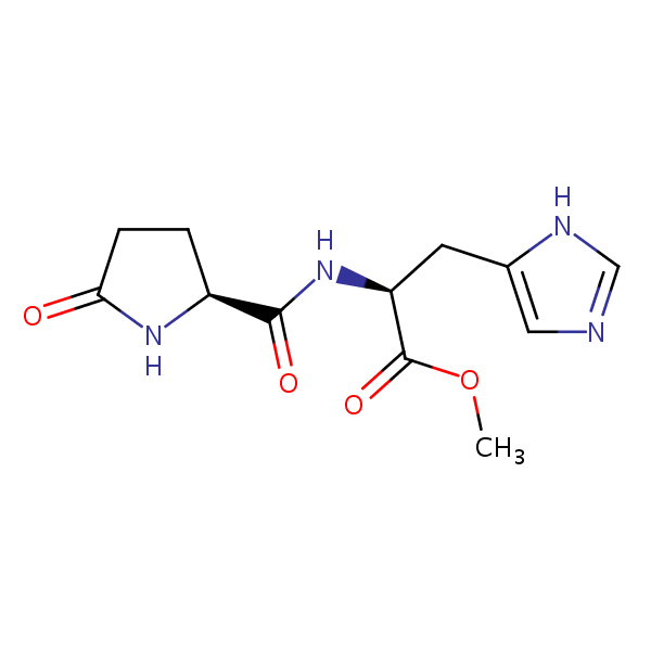 Methyl N-(5-oxo-L-prolyl)-L-histidinate structural formula