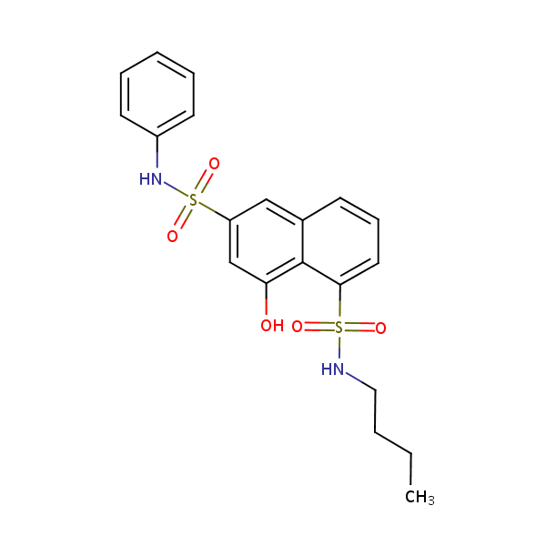 N1-Butyl-8-hydroxy-N6-phenylnaphthalene-1,6-disulphonamide structural formula
