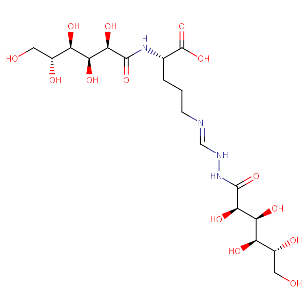 N2-D-Gluconoyl-N5-((D-gluconoylamino)iminomethyl)-L-ornithine structural formula
