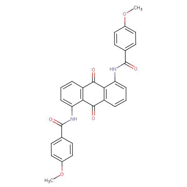 N,N’-(9,10-Dihydro-9,10-dioxoanthracene-1,5-diyl)bis(4-methoxybenzamide) structural formula