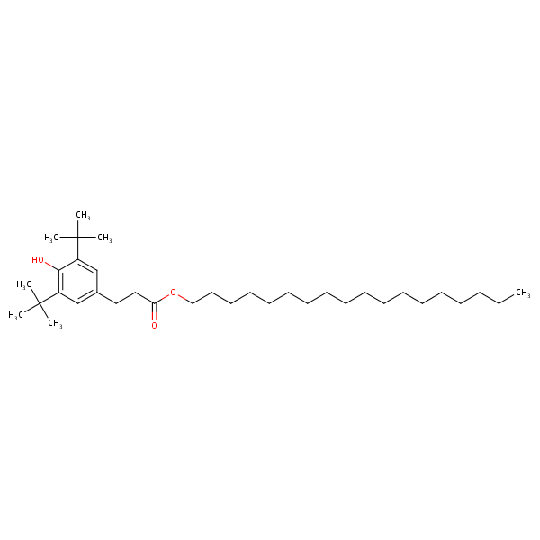 Octadecyl 3-(3,5-di-tert-butyl-4-hydroxyphenyl)propionate structural formula