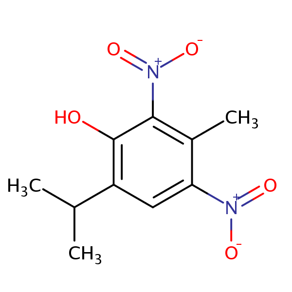 Phenol, 3-methyl-6-(1-methylethyl)-2,4-dinitro- structural formula