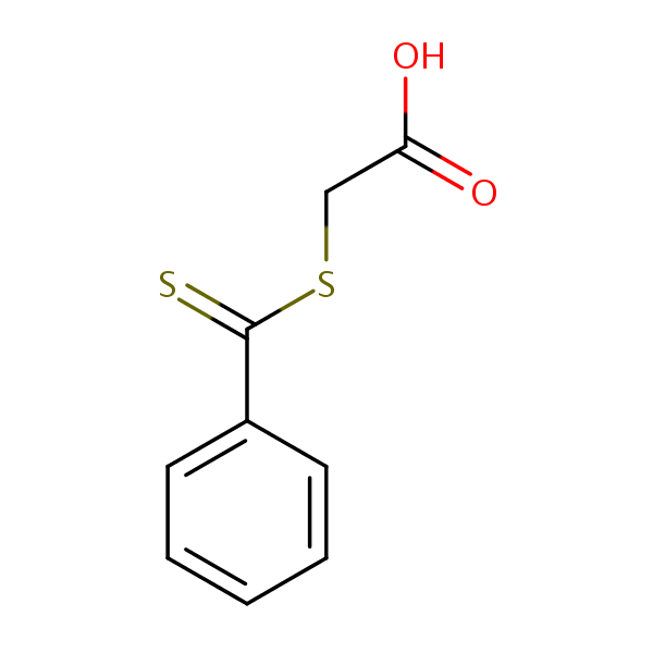 ((Phenylthioxomethyl)thio)acetic acid structural formula