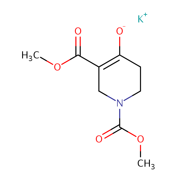 Potassium dimethyl 5,6-dihydro-4-oxido-2H-pyridine-1,3-dicarboxylate structural formula