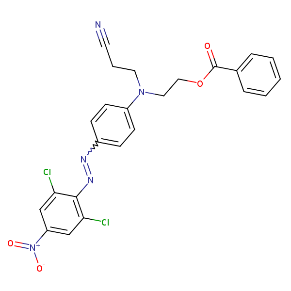 Propanenitrile, 3-[[2-(benzoyloxy)ethyl][4-[(2,6-dichloro-4-nitrophenyl)azo]phenyl]amino]- structural formula