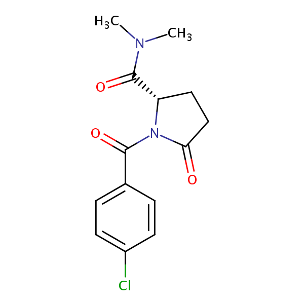 (S)-1-(4-Chlorobenzoyl)-N,N-dimethyl-5-oxopyrrolidine-2-carboxamide structural formula