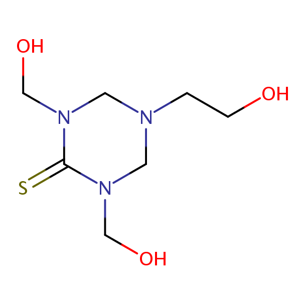 Tetrahydro-5-(2-hydroxyethyl)-1,3-bis(hydroxymethyl)-1,3,5-triazine-2(1H)-thione structural formula