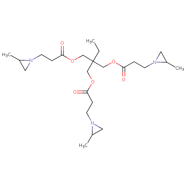 Trimethylolpropane tris(2-methyl-1-aziridinepropionate) structural formula