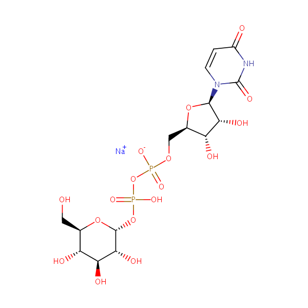 Uridine 5’-(trihydrogen diphosphate), mono-alpha-d-glucopyranosyl ester, sodium salt structural formula