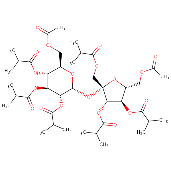 alpha-D-Glucopyranoside, beta-D-fructofuranosyl, diacetate hexakis(2-methylpropanoate) structural formula