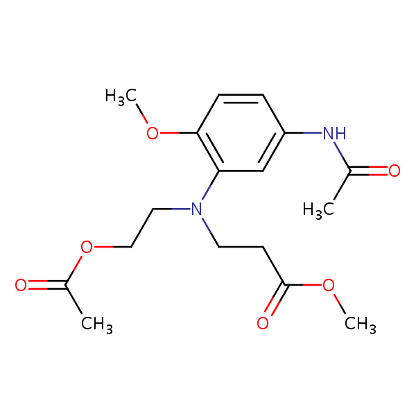 .beta.-Alanine, N-[5-(acetylamino)-2-methoxyphenyl]-N-[2-(acetyloxy)ethyl]-, methyl ester structural formula
