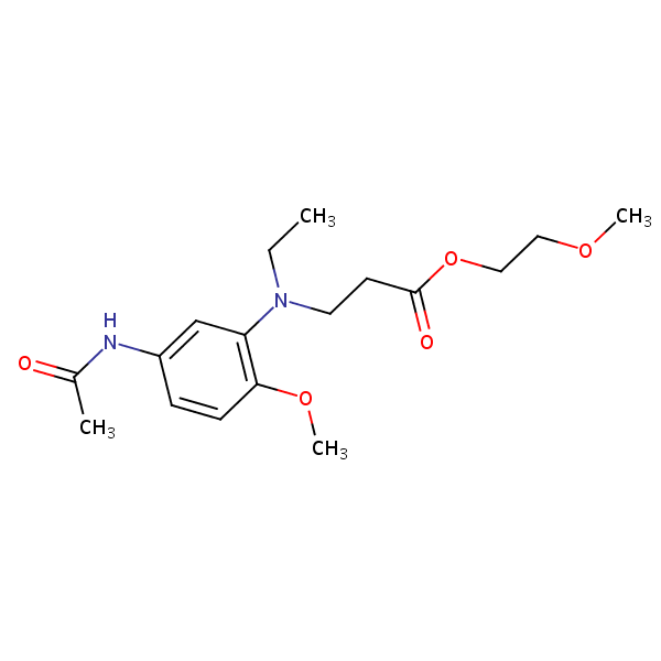 .beta.-Alanine, N-[5-(acetylamino)-2-methoxyphenyl]-N-ethyl-, 2-methoxyethyl ester structural formula
