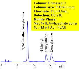 Primesep C - UV 210 - N,N-Dimethylbenzylamine, N-Methylbenzylamine, Benzylamine