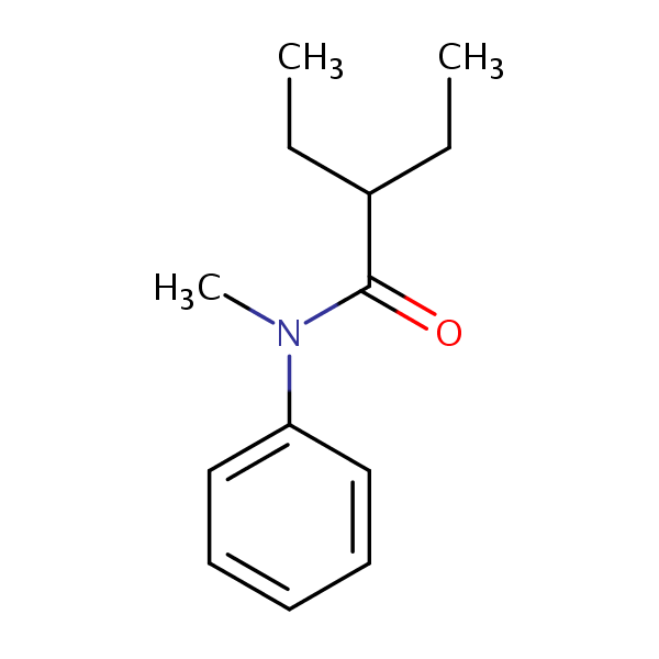 2-Ethyl-N-methyl-N-phenylbutyramide structural formula.
